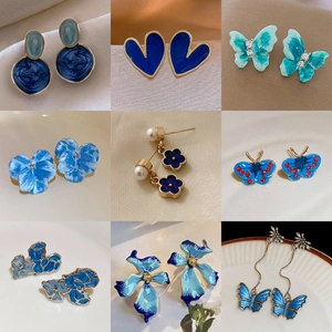 Boucles D'oreilles En Alliage Émaillé Avec Tige En Argent Formes De Papillon Fleur Coeur Style Coréen Vintage Élégant