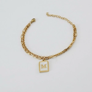 Pulsera De Inicial De Doble Capa Para Mujer Acero Inoxidable Chapado En Oro De 18K Colgante Letra Nácar Concha Cadena De Clip Ajustable Joyería De Moda
