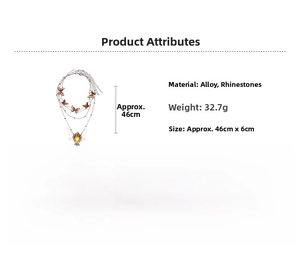 Detail specifications of double-layer butterfly necklace with rhinestones and teardrop pendant