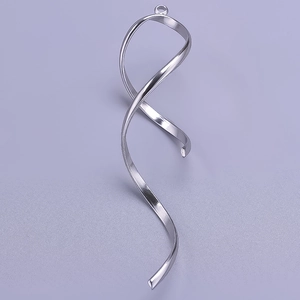 Detailed view of silver ribbon-shaped 304 stainless steel pendant with spiral design
