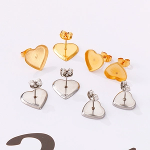 Supports Boucles D'oreilles Cœur Acier Inoxydable DIY Clous Plateau Vierge Cabochon Sertissage Base Création Bijoux
