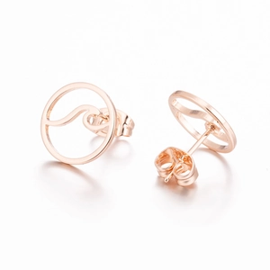Minimalist rose gold stainless steel hollow geometric wavy round stud earrings for women