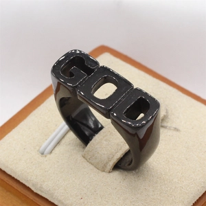Retro hip-hop polished black stainless steel ring featuring cutout GOD letter design
