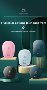 Close-up of smart coffee warmer in five colors with LED digital temperature display