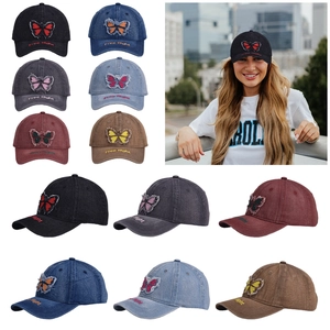 Vintage Butterfly Embroidery Washed Denim Baseball Cap Outdoor Sun Protection Distressed Hat For Women Men
