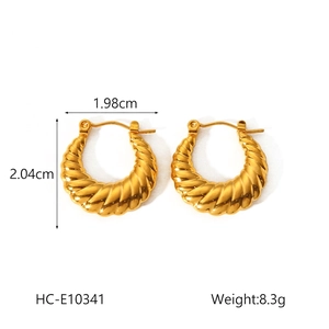 Dimensions détaillées pour boucles d'oreilles en U en acier inoxydable plaqué or 18K