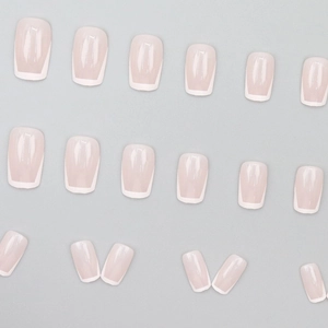 Faux ongles French manucure rose nude et blanc, ensemble de 24 pièces, vue complète