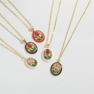 French vintage floral zircon pendant necklaces in multiple colors with gold plating