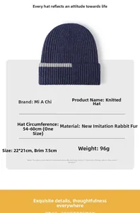 Spécifications détaillées de taille pour bonnet en tricot bleu épais avec doublure peluche