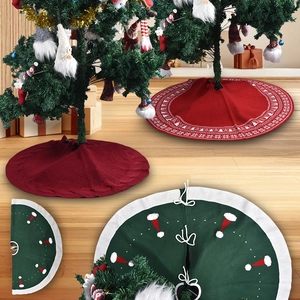 Christmas Tree Skirt Knitted Snowflake Pattern Round Carpet Mat For Holiday Party Home Decor Xmas Ornament Red Green