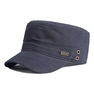 Classic navy blue cotton cadet cap for outdoor sun protection with metallic sports badge