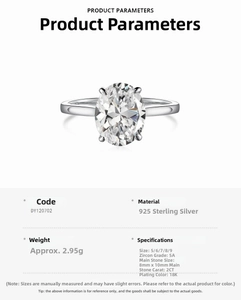 Detailed view of S925 sterling silver ring with 2ct oval zircon and 4-prong setting