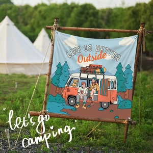 Tenture décorative de camping avec illustration 'Life is Better Outside' pour extérieur