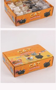 Retail display box containing twelve cat squeeze toys with pop-out eye features