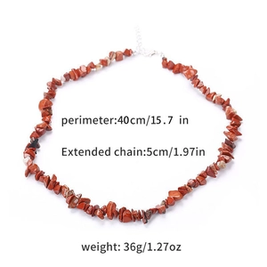 Detail view of natural crystal stone necklace with dimensions and adjustable chain