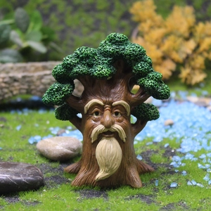 Statua in resina di uomo albero in miniatura per decorazione giardino esterno fatato
