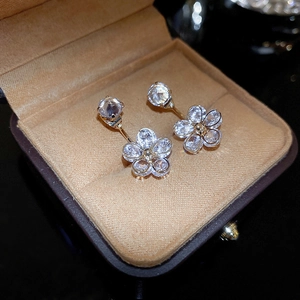 Floral Stud Earrings Alloy Rhinestone With Silver Earring Post Two-Way Wear Elegant Sparkling Jewelry For Women