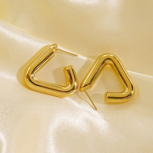 Minimalist golden triangle geometric hoop earrings made of durable stainless steel for women