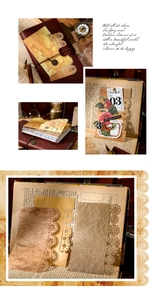 Macro shot of vintage lace hollowed-out paper journals with antique pocket watch details