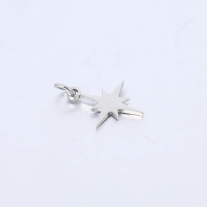 Detailed view of silver octagonal star charm made of polished stainless steel for DIY jewelry