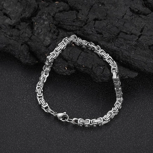 Bracciale a catena bizantina in acciaio inossidabile argento 4mm lucido con chiusura a moschettone