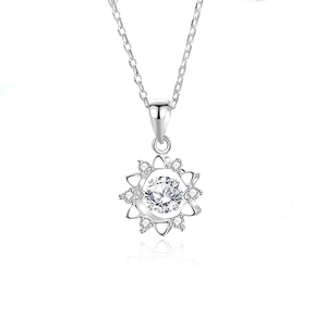 Sparkling S925 silver sunflower necklace with a large round white zircon pendant for women