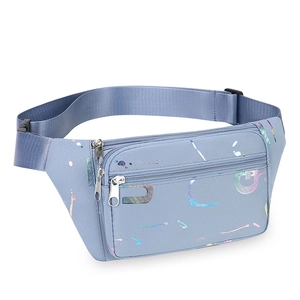 Blue oxford cloth waist bag for women with colorful letter print and splash ink pattern