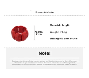 Detailed size and weight specs for the bold red marble acrylic chunky geometric bracelet