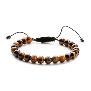 Handmade woven bracelet featuring polished natural tiger eye stone beads and adjustable cord