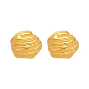 Modern irregular hammered texture 18K gold plated stainless steel wave stud earrings