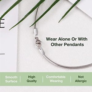 Classic 1.5mm silver snake bone chain necklace with lobster clasp shown on a white background