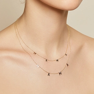 Double-layered gold MAMA letter necklace for women in minimalist S925 sterling silver style