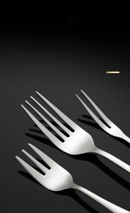 Close-up of polished 304 stainless steel fork with smooth edges and sharp tines