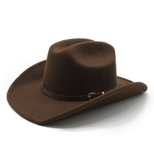 Retro Western Cowboy Hat Wool Felt Wide Brim Sunshade Ethnic Style With Leather Belt Buckle For Men Women