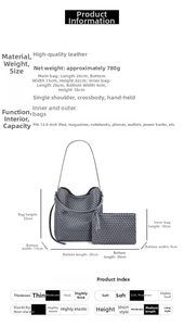Detailed dimensions of the woven PU leather bucket bag and matching zipper clutch set