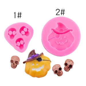 Halloween Silicone Mold 3D Skull Jack-O-Lantern Pumpkin With Witch Hat For Cake Fondant Chocolate DIY Baking Craft