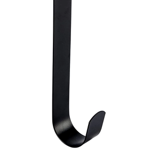 Minimalist black metal J-shaped door wreath hook with a sleek flat over-the-door design