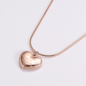 Rose gold heart pendant necklace with I Love You engraving and fine snake chain