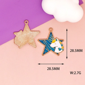 Detailed front and back view of a 28.5mm gold alloy star unicorn pendant for DIY jewelry