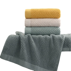 Thick cotton towels with geometric textures in yellow, pink, and blue colors