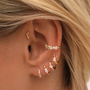 Luxurious S925 sterling silver gold hoop earrings set with sparkling zircon crystals