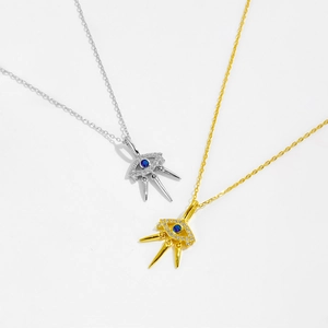 S925 sterling silver evil eye necklaces in gold and silver finish with blue gems