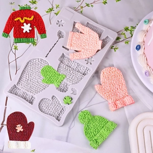 Christmas Silicone Mold Knit Texture Sweater Gloves Star Reindeer Fondant Chocolate Cake Decorating DIY Crafting Tool