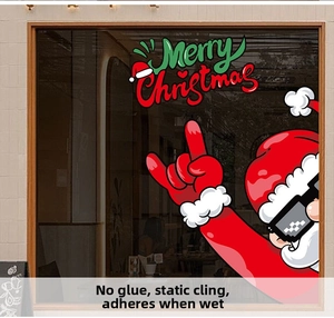 Static cling Christmas window sticker featuring cool Santa Claus and Merry Christmas text