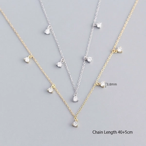 Minimalist S925 silver necklace with five round 3.8mm cubic zirconia pendants