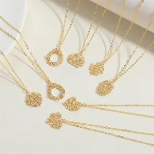 14K gold plated branch pendant necklace with vintage French style and dainty chain