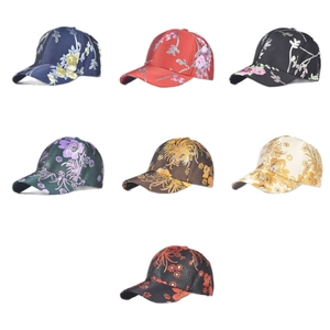 Floral embroidered satin baseball caps in seven colors with vintage Chinese style