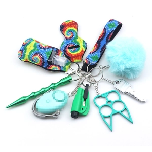 Multifunctional tie-dye safety keychain set with personal alarm and wristlet strap