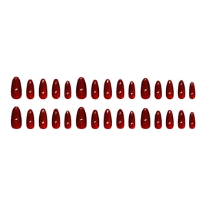 30pcs deep wine red cat-eye almond press-on nails with metallic glossy finish