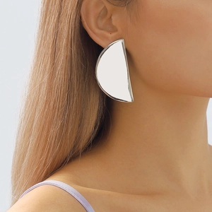 Polished silver semicircular metal earrings with a minimalist mirror design